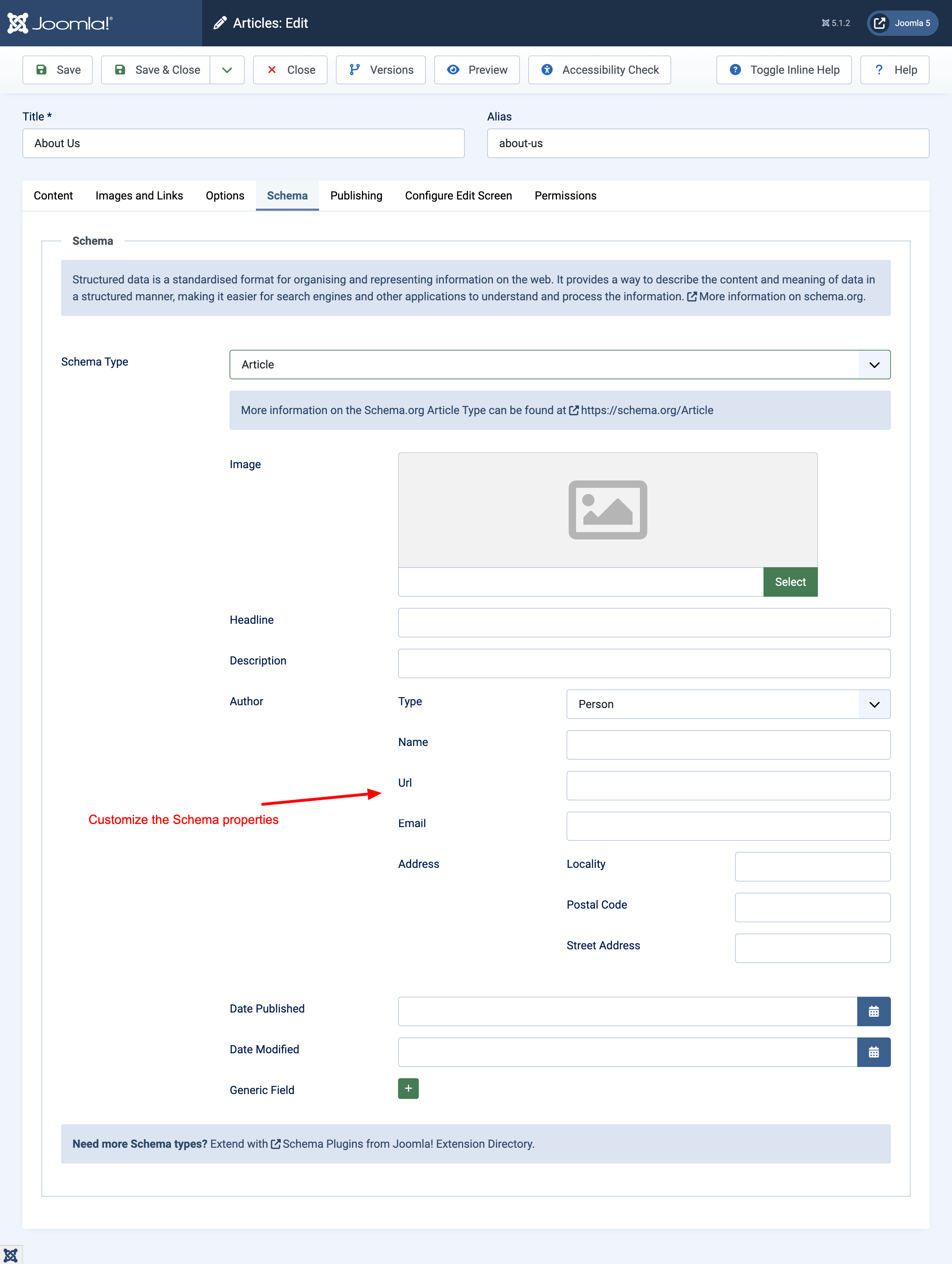 اضافه کردن structure date با schema داخلی جوملا