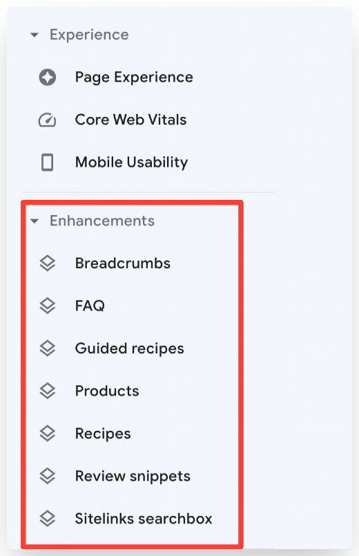 بخش Enhancements کنسول جستجوی گوگل