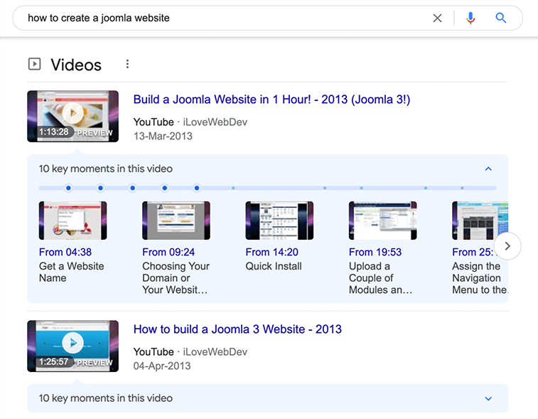نتایج غنی شده ویدئو